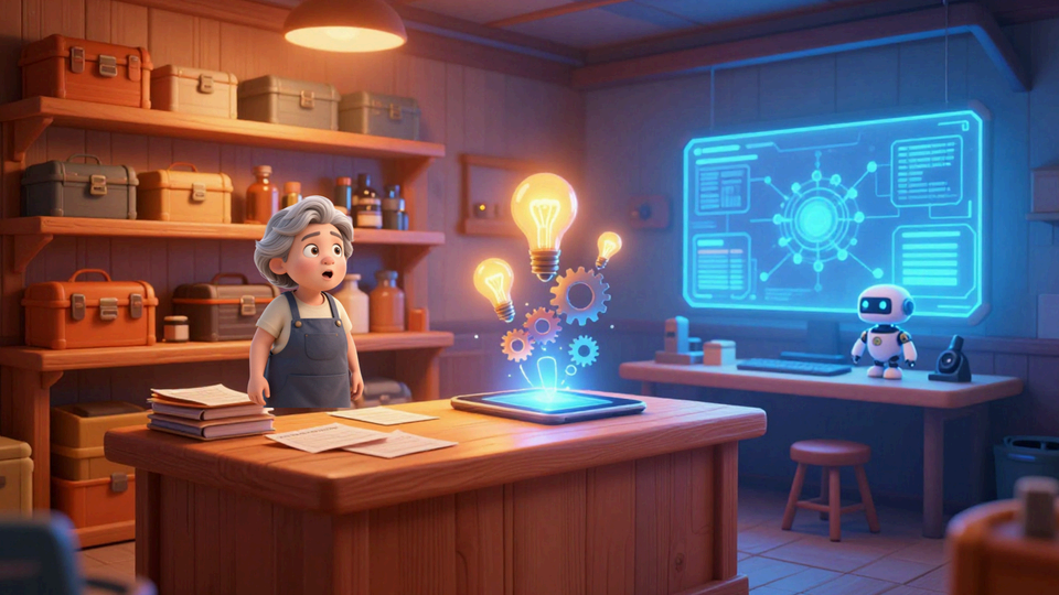 Mujer interactuando con IA holográfica